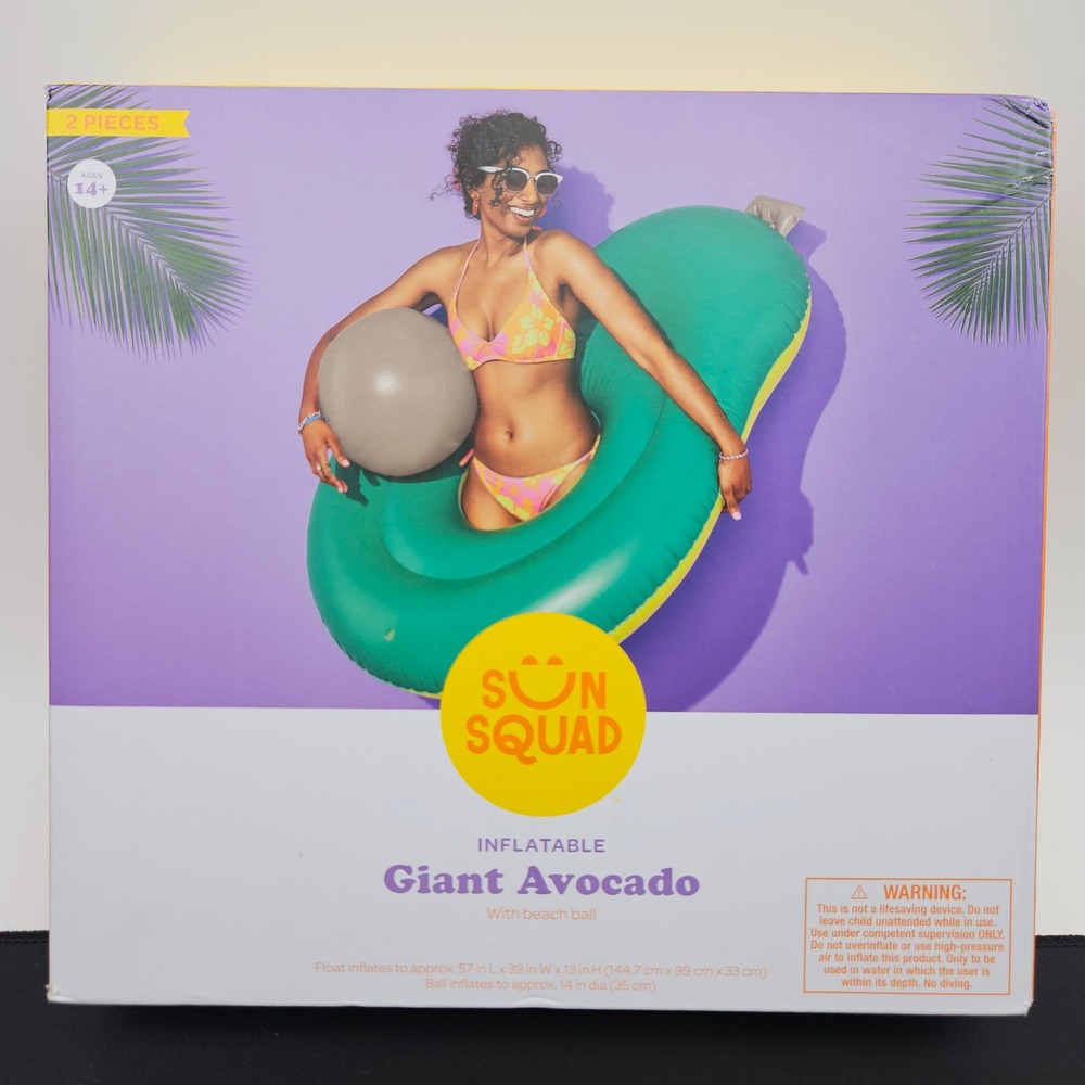 Sun Squad Giant Avocado‎ Inflatable Pool Float with Beach Ball 2 Pieces Ages 14